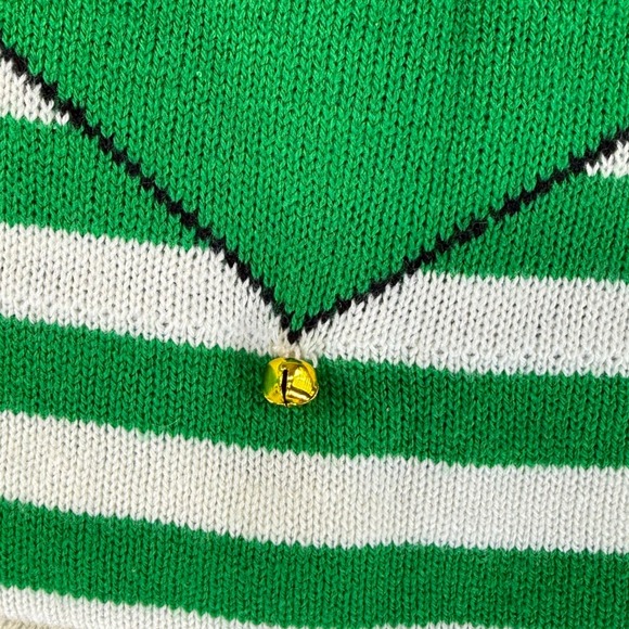 Christmas Elf Skirt Green White Striped Sequin Belt Jingle Bells Knit XL - Picture 4 of 9